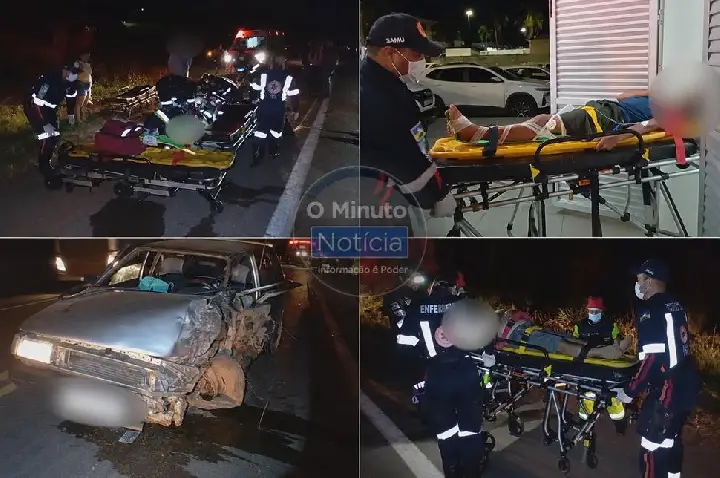 Carro colide com caminhão bitrem na BR-364 e deixa três pessoas feridas perto de Ariquemes, RO