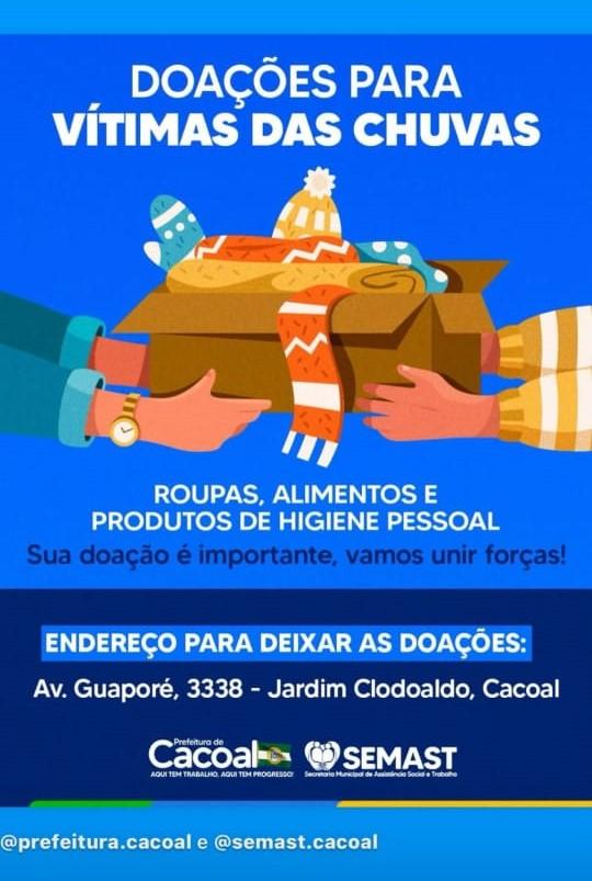 Inicia em Cacoal campanha em favor dos moradores atingidos por enchentes desta segunda-feira