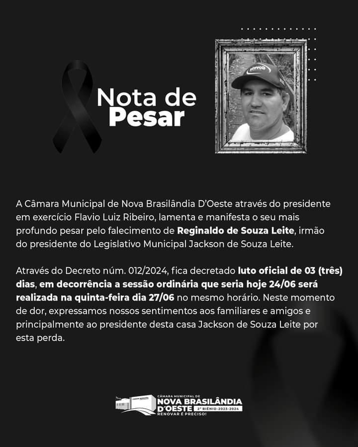 Presidente da Câmara Municipal em exercício vereador Flávio Luis Ribeiro emite nota de peasar e decreta luto oficial de três dias