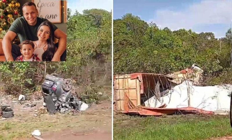 Casal de Rondônia e filho com menos de dois anos de idade morrem após acidente envolvendo carro e carreta em MT