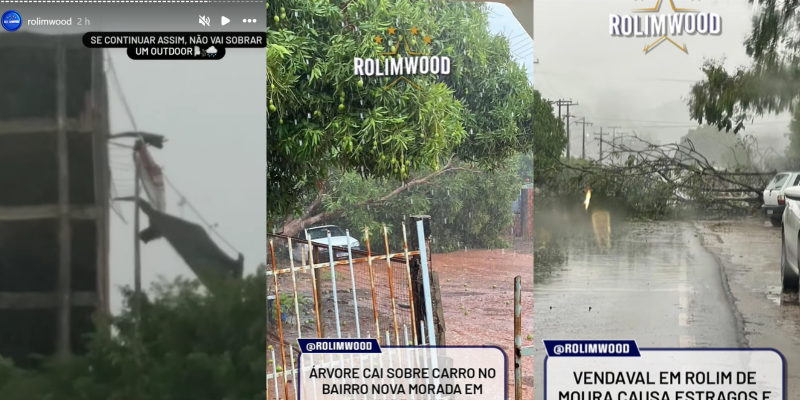 Chuva com ventania causa prejuízos em Rolim de Moura nesta segunda-feira, 14