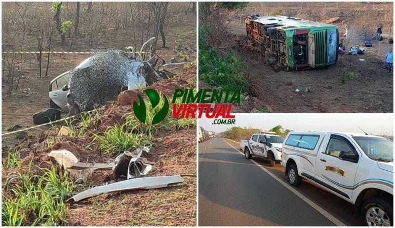 Tragédia na BR-364: Acidente entre ônibus e carro deixa dois mortos e vários feridos em Pimenta Bueno