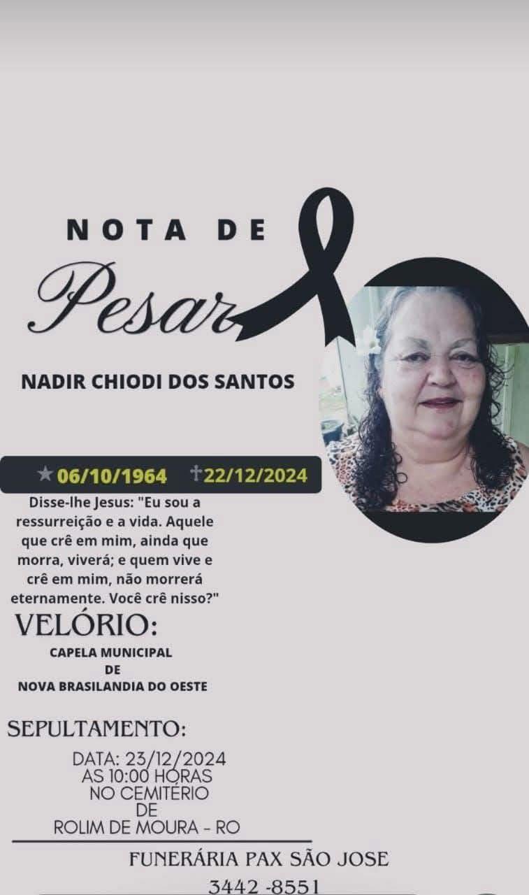 Nota de pesar pelo falecimento de Nadir Chiodi dos Santos