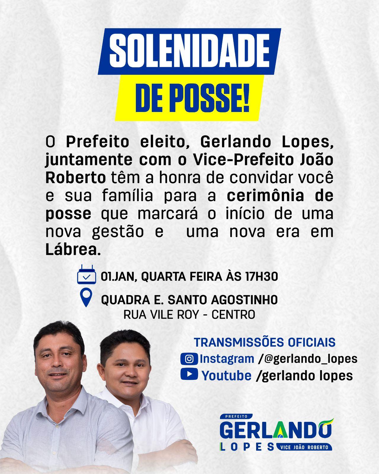 POSSE DO PREFEITO E DO VICE-PREFEITO ELEITOS DO MUNICIPIO DE LÁBREA NO AMAZONAS SERÁ DIA 1º DE JANEIRO DE 2025 NA QUADRA DA ESCOLA ESTADUAL 