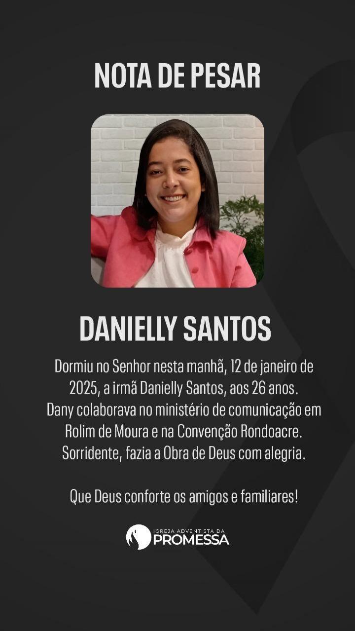 Nota de pesar: Danielly dos Santos, moradora de Rolim de Moura