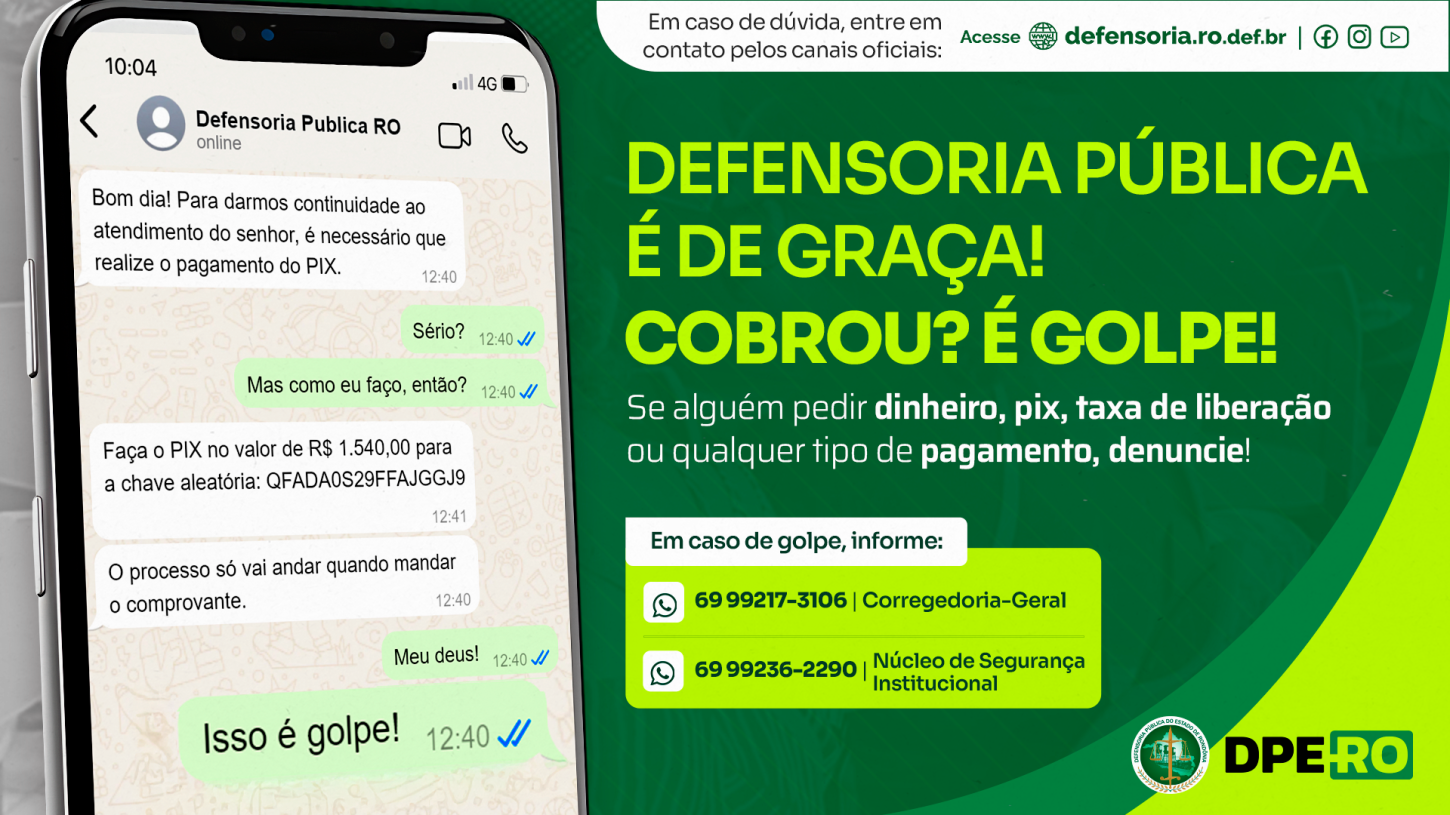 Defensoria Pública alerta sobre ocorrência de golpes utilizando o nome da instituição