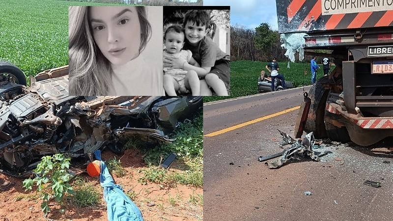 TRAGÉDIA - Mãe e dois filhos morrem em grave acidente após caminhonete bater em carreta
