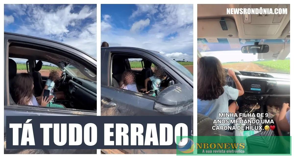 Tá tudo errado: criança de 9 anos aparece dirigindo caminhonete em vídeos publicados por ex-prefeita de Guajará-Mirim