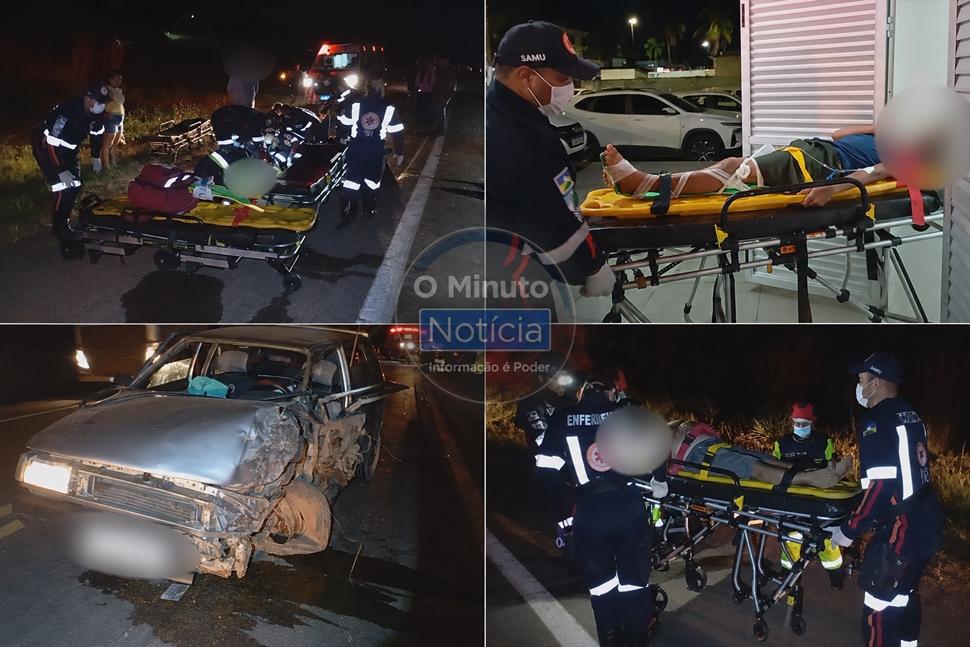 Carro colide com caminhão bitrem na BR-364 e deixa três pessoas feridas perto de Ariquemes, RO
