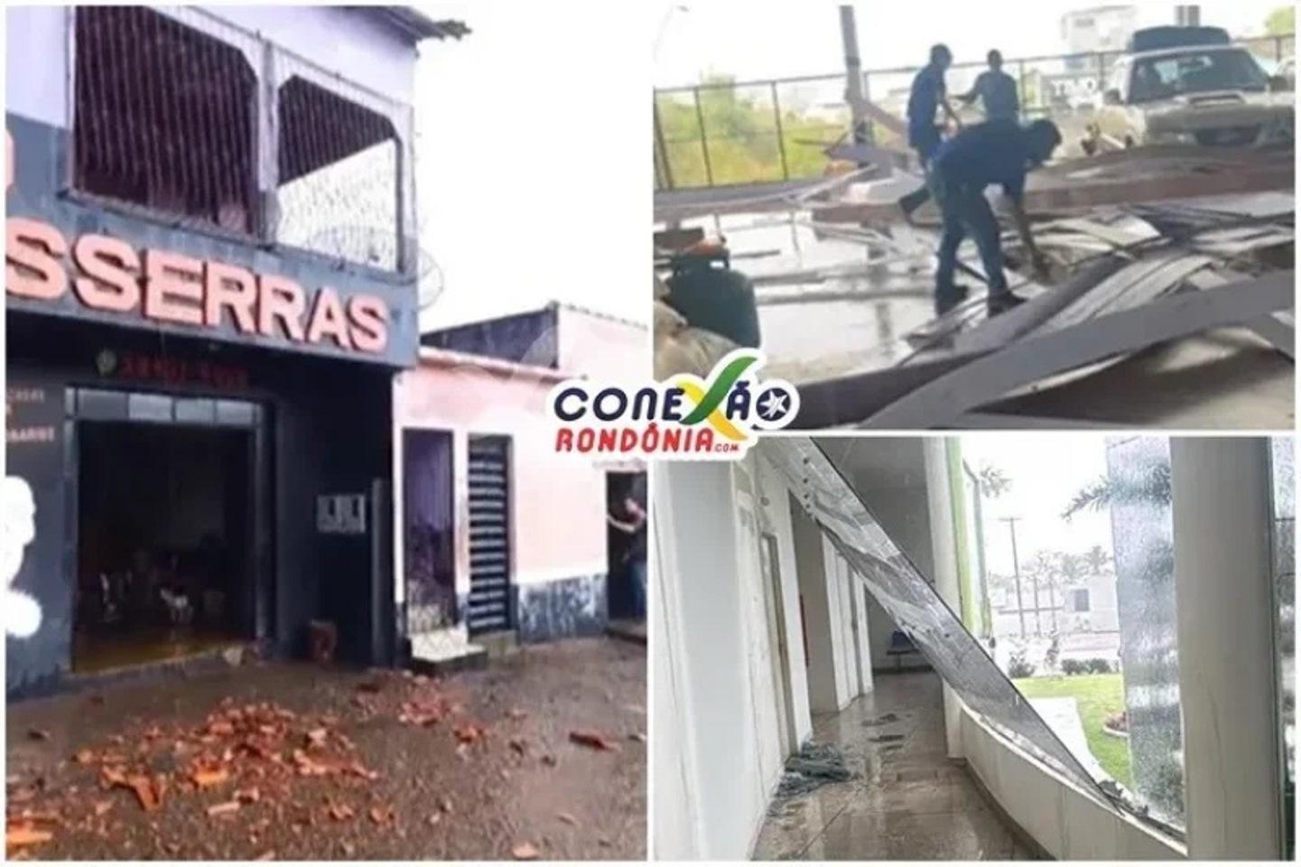 Chuva forte e ventania causam estragos em comércios e residências de Espigão do Oeste