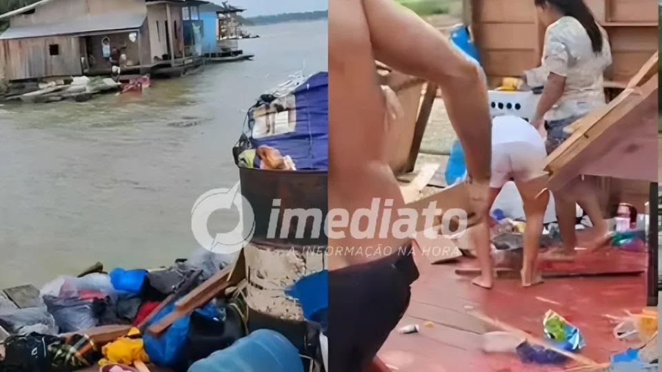 VEJA VÍDEO: Temporal destrói flutuantes e causa estragos em escola em comunidade no Amazonas