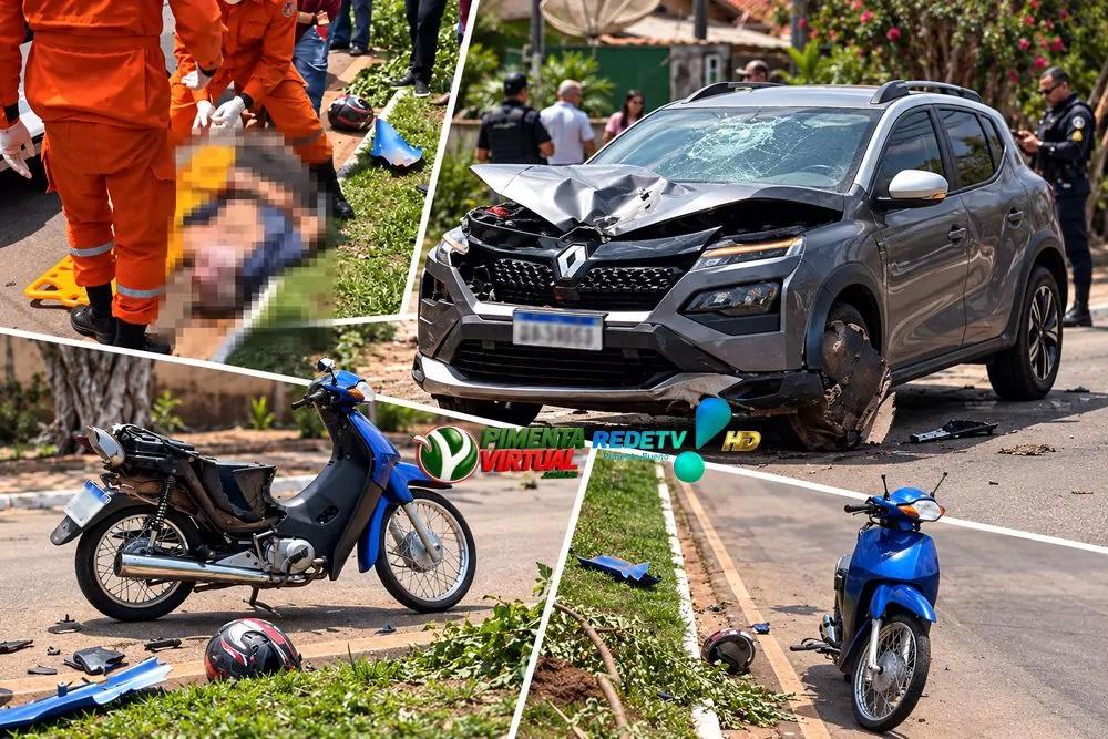 Vídeo: Motociclista morre após colisão com carro em Pimenta Bueno