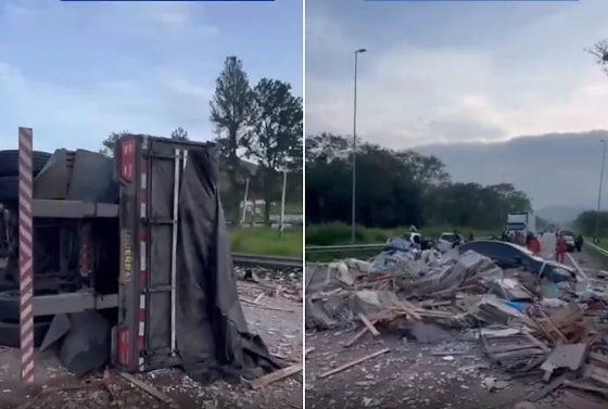 Batida entre carros e caminhão mata cinco pessoas e deixa nove feridos