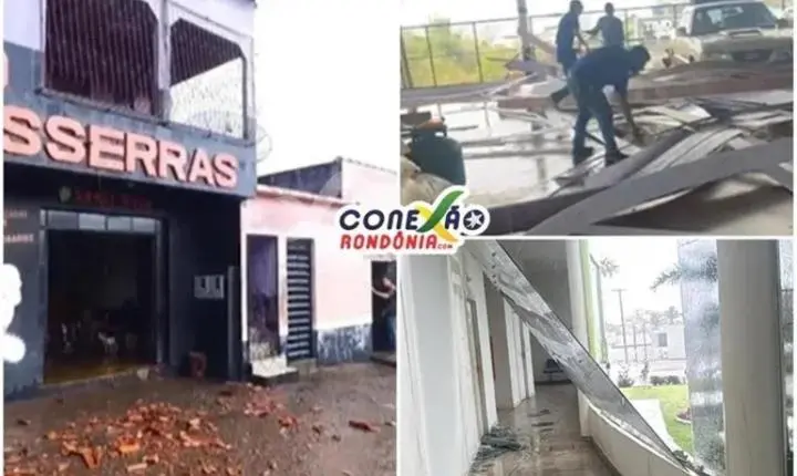 Chuva forte e ventania causam estragos em comércios e residências de Espigão do Oeste