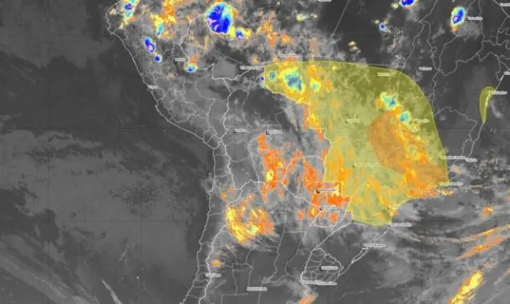 Mapa destaca risco de temporais entre Porto Velho e o Amazonas