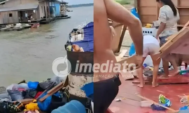VEJA VÍDEO: Temporal destrói flutuantes e causa estragos em escola em comunidade no Amazonas